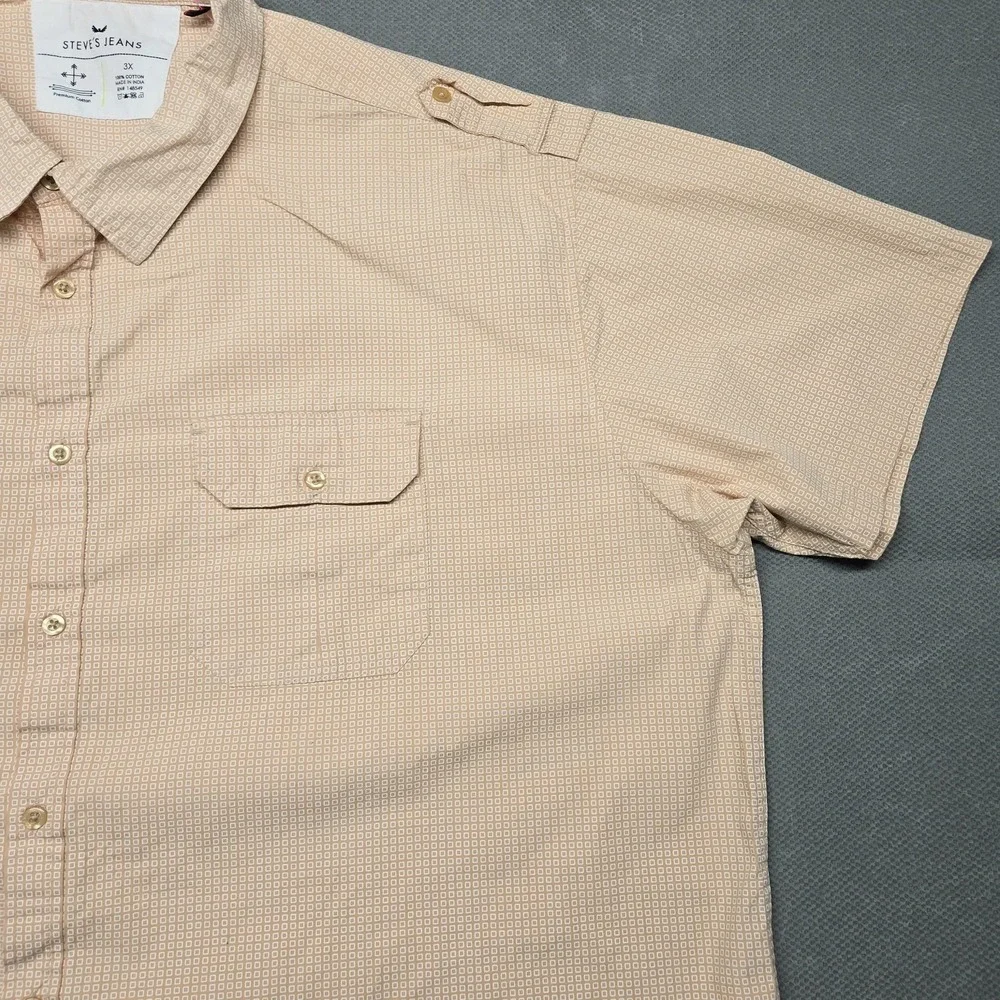 Steve's Jeans Shirt Mens‎ 3XL Beige Geometric Short Sleeve Button Up Casual